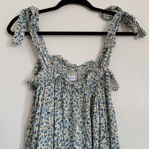 Cream and Blue FAITHFULL THE BRAND Floral Print Tie Shoulder Flowy Mini Dress 4